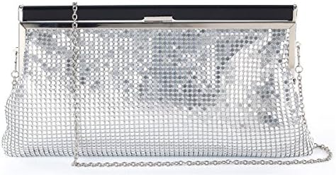 Yuenjoy Womens Aluminium Metal Sequins Evening Clutch Bags with Resin Bar Metal Frame (Silver)
