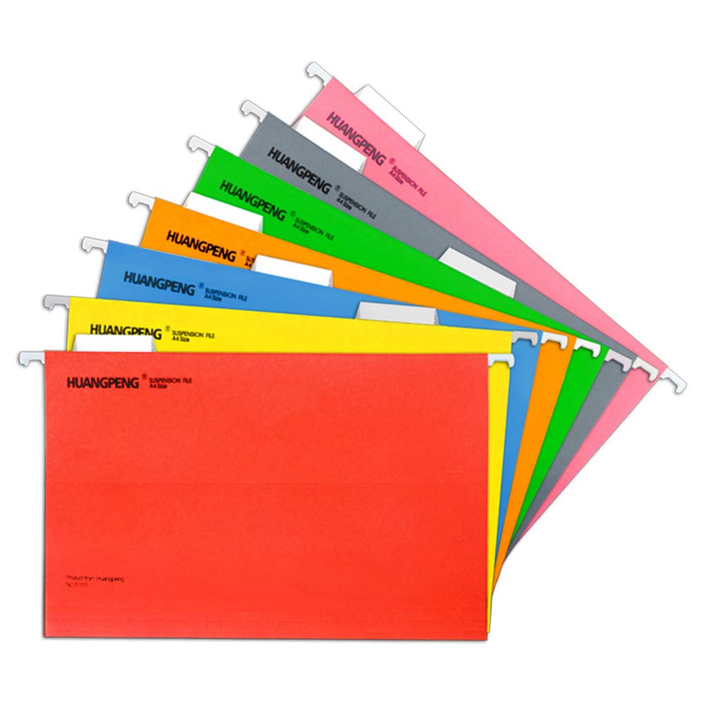 A4 Suspension File with Tabs and Inserts, Assorted Colors Hanging Folders, Filing Holders, Document Storage Interior Folders, Foolscap Cabinet Storage Organiser for School Office Supplies, 7 Packs