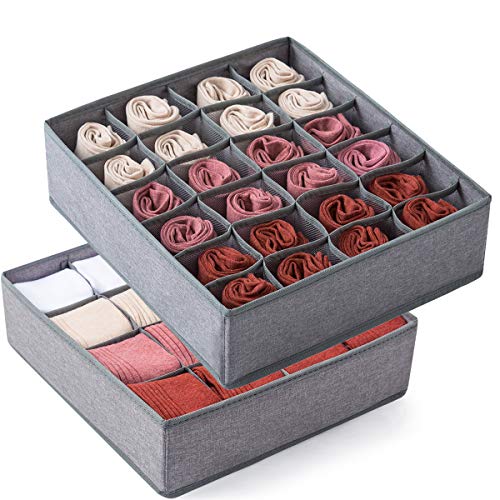 Qozary Closet Socks Organizer Drawer Divider, 24 and 16 Cell Collapsible Closet Cabinet Organizer Underwear Storage Boxes for Storing Socks, Lingerie, Underwear