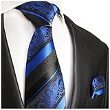 Blue and Black Silk Tie and Pocket Square Paul Malone Red Line