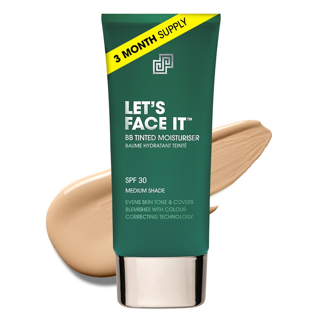 Shakeup Cosmetics Mens BB Tinted Moisturiser, Vegan Makeup for Men, Natural Coverage for Redness & Blemishes, 24hr Moisturisation with SPF, Easy Application, Medium Shade, 50ml. Aka. LET'S FACE IT