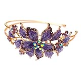 New purple Crystal Rhinestone gold tone metal big Flower design Headband #1212