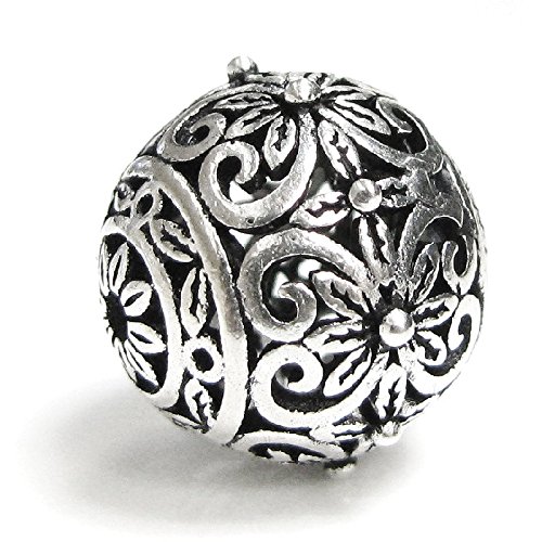 925 Sterling Silver Bali Round 12mm Flower Pattern Focal Ball Spacer Bead