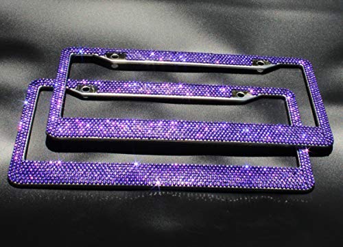 JUSHACHENGTA 8 Rows Handmade Bling Bling Rhinestones Stainless Steel Car License Plate Frame with Screws Caps-2 Pack - Thumbnail 2