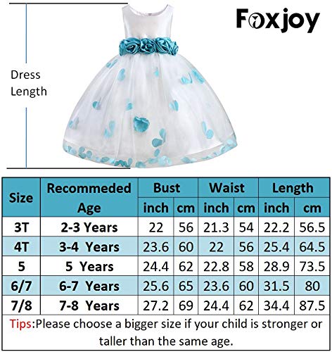 Girls Tutu Bow Dress Petals Princess Flower Dress with 3D Roses for Birthday Wedding Party (5, Blue)