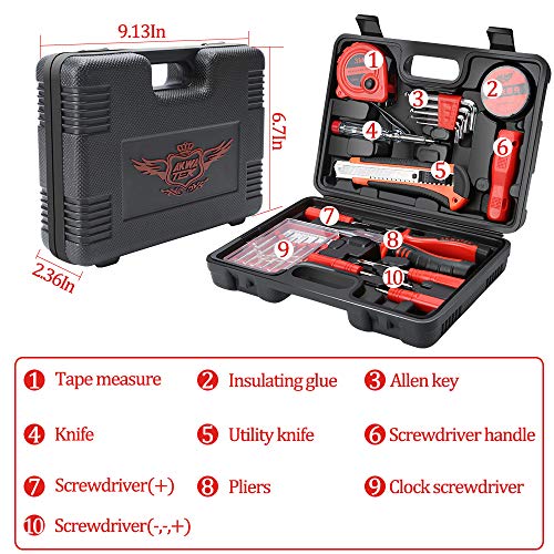 Hand Tool Repair Kit, Kingsdun 21 in 1 General Homeowner's Household Tool Set with Plastic Tool Box Storage Case for DIY
