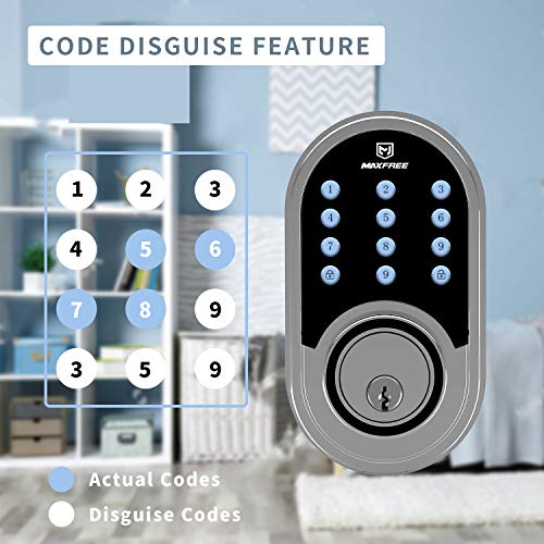 Electronic Deadbolt Door Lock, MAXFREE Keyless Entry Keypad Smart Deadbolt with 1-Touch Motorized Locking and 3 Backup Keys, for The Home, Office, Hotel and Garage - Thumbnail 3