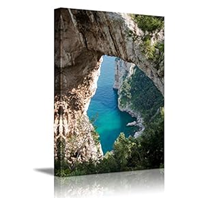 Canvas Wall Art - Beautiful Landscape Natural Arch in Capri Island, Italy | Modern Home Art Canvas Prints Giclee Printing Wrapped & Ready to Hang - 18" x 12"