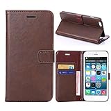 IPhone 5 5S Case,PHEVOS Premium Leather Wallet Case Cover with Flip Case Design Wallet Function,Magnetic Closure for Apple iPhone 5 5S (Brown)