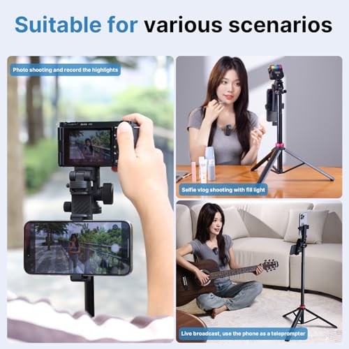 ULANZI MT-78 Extendable Phone Tripod, 72.83" Selfie Stick Phone Camera Tripod Stand with 2 in 1 Phone Clip, 360° Ball Head Camera Tripod with Cold Shoe for iPhone Sony Canon, Lightweight for Travel