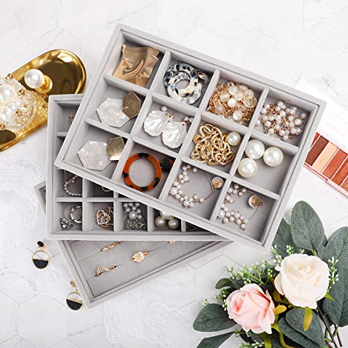 Mebbay 8.6" Small Velvet Stackable Jewelry Tray Organizer Display for