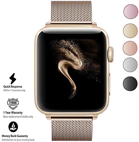 AGUARA Compatible with Apple Watch Band 38mm/40mm, Mesh Milanese Loop Strap with Magnetic Closure Compatible with iWatch Band Series 4 3 2 1 (Gold, 42mm/44mm)