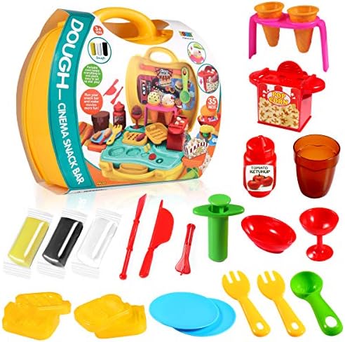 EnjoyZone instecho Play Dough Cinema Snack Bar Play Set, 35 Piece Ice Cream Hot Dog Popcorn Set Pretend Play Food Kids (Multicolored-Playset)