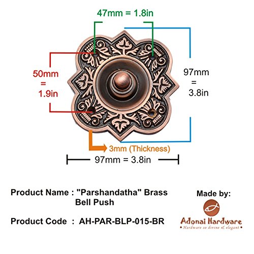 Adonai Hardware Parshandatha Decorative Brass Bell Push or Door Bell or Push Button - Oil Rubbed Bronze
