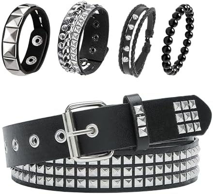 YOGEYOGE Black Studded Belt, 3 Pcs Y2K Belt Star Goth Punk  display picture 1