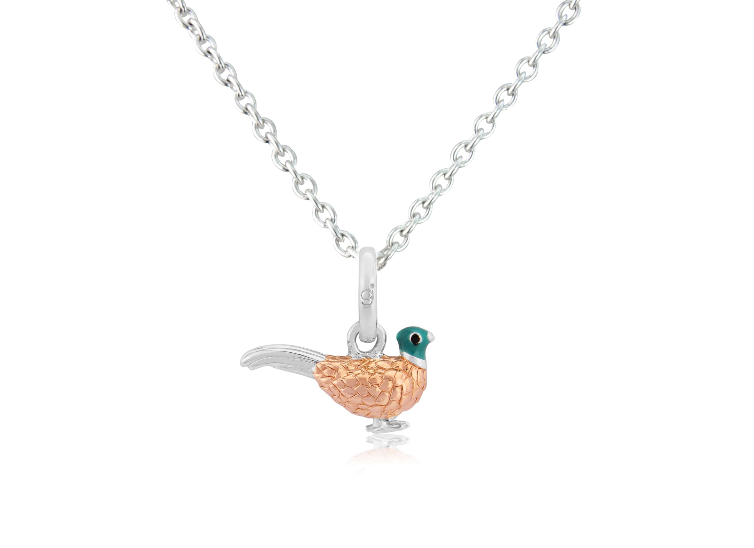 Gemma J Pheasant Pendant in sterling silver with rose gold detail