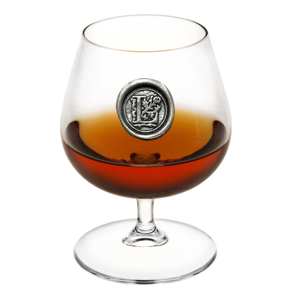 English Pewter Company 14.5oz Brandy Cognac Snifter Glass with Monogram Initial - Personalised Gift with Your Choice of Initial (L) [MON212]