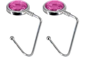 TANOSII Purse Hook Mental Clutch Holder Handbag Rhinestone Hanger for Table Desk 2 Packs Pink