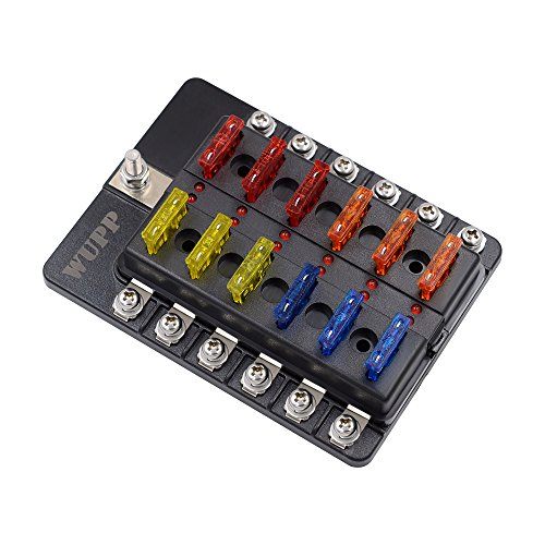 12-Way Boat Fuse Block with LED Warning Indicator Damp-Proof Cover WUPP Automotive Fuse Panel for Car Marine RV Truck DC 12-24V