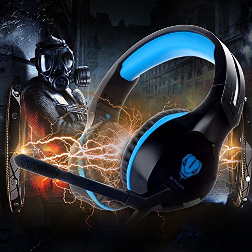 Butfulake Gaming Headset for Xbox One PS4 PlayStation 4 Nintendo Switch PC Smartphone, 3.5mm Stereo Gaming Sound Over-Ear Headphones Noise Cancelling with Mic and LED Light, Blue - Thumbnail 6