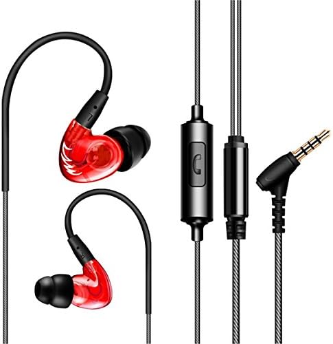 YIFAFESU Evolution Separating In-Ear Headphones with Memory Wire Noise-Isolating Headset Sweatproof Sport Workout Earbuds Earphones with Mic &amp; Stereo Bass &amp; Volume Control (F1 PRO red)