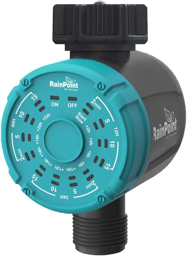 RAINPOINT Sprinkler Timer, 1-Outlet Water Timer Hose Timer, Automatic ON Off Irrigation Timer and One Key Irrigation Controller, Water Sprinklers for Outdoor Yard, Garden, Lawns