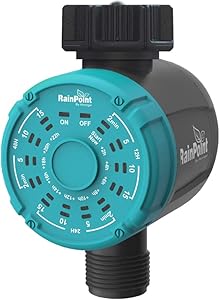 RAINPOINT Sprinkler Timer, 1-Outlet Water Timer Hose Timer, Automatic ON Off Irrigation Timer and One Key Irrigation Controller, Water Sprinklers for Outdoor Yard, Garden, Lawns