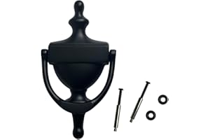 QCAA Solid Brass Door Knocker, 7", Matte Black, Made in Taiwan, 1 Pack