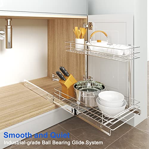 FANHAO Pull Out Organizer, 2 Tier Wire Basket Under Sink Slide