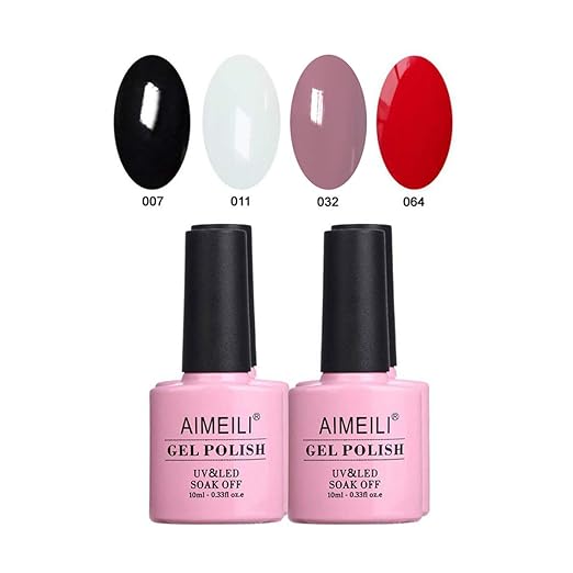 AIMEILI UV LED Gellack mehrfarbig ablösbarer Gel Nagellack Schwarz Weiß Nude Rot Gel Polish Set Kit - 4 x 10ml (SET4-19)