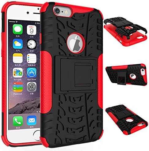 iPhone 6S Case,iPhone 6 Case,Heavy Duty Protective Cover Dual Layer Hybrid Shockproof Protective Case with Kickstand Hard Phone Case Cover for iPhone 6 / 6S [4.7 Inch] Red