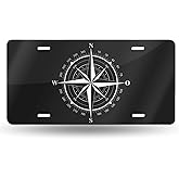 Black and White Compass Rose Front License Plate Aluminum Decorative License Plates Funny Metal Car Plate 6