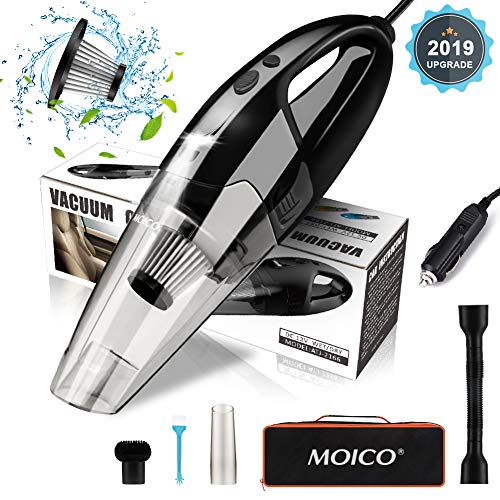Car Vacuum Cleaner, MOICO High Power Portable Vacuum Cleaner for Car Small Handheld Vacuum Car Cleaning Corded 5000PA Wet and Dry Use with LED Light Low Noise 16.4FT(5M) DC 12V Carry Bag for All Car