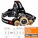 BenRan HEADLAMPS CREE 3 T6 5000 Lumen Zoomable Super Bright,Headlight Bicycle LED Flashlight,4 Modes,USB Rechargeable Batteries,Adjustable (Focus Zoom Lights, Golden)
