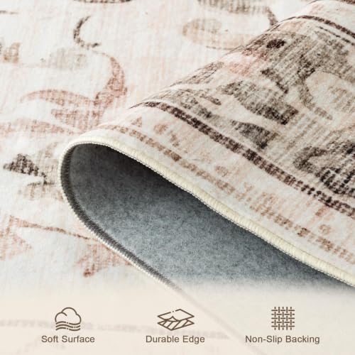 IKALIFE Beige Vintage Living Room Rug 300 x 400 cm – Machine Washable Short Pile Non-Slip Soft Large for Living Room Bedroom Hallway Dining Room