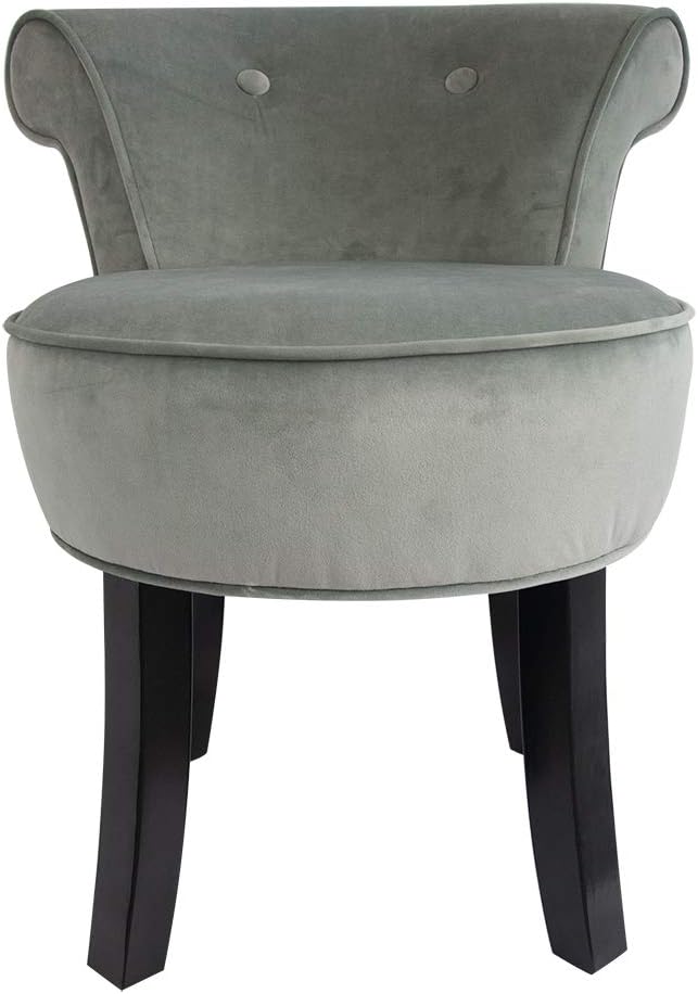 profurni Backrest Vintage Makeup Stool Shabby Chic Padded Stool Dressing Stool Nail Stool Ergonomic Chair Rubber Wood Leg High Elastic Sponge Velvet Bedroom Chair (Grey 2)