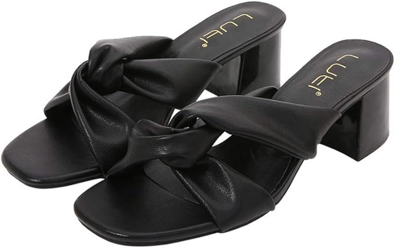 Amazon Nr オフィスサンダル 5cm おしゃれ オフィスで履き替え ミュール ブラック サンダル チャンキーヒール レディース 太ヒール 歩きやすい 小さいサイズ 大きいサイズ ハイヒール 靴 黒色 杏色 夏 カジュアル Nr ミュール