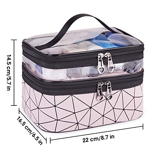 WANDF Double Layer Makeup Bag Large Cosmetic bag Clear Travel Cosmetic Case Toiletry Bag Water-resistant for Women Girl Camping College (Pink) 5 WANDF Double Layer Makeup Bag Large Cosmetic bag Clear Travel Cosmetic Case Toiletry Bag Water-resistant for Women Girl Camping College (Pink)