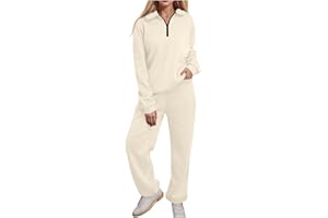 HOUJIBFA Womens 2 Piece Outfits Lounge Half Zip Hoodie Sweatsuit Sets Oversized Sweatshirt Baggy Fall Fashion Sweatpants
