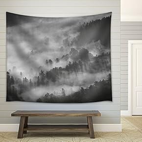 Landscape with Monochrome Mountain in Fog - Fabric Wall Tapestry Home Decor - 51x60 inches