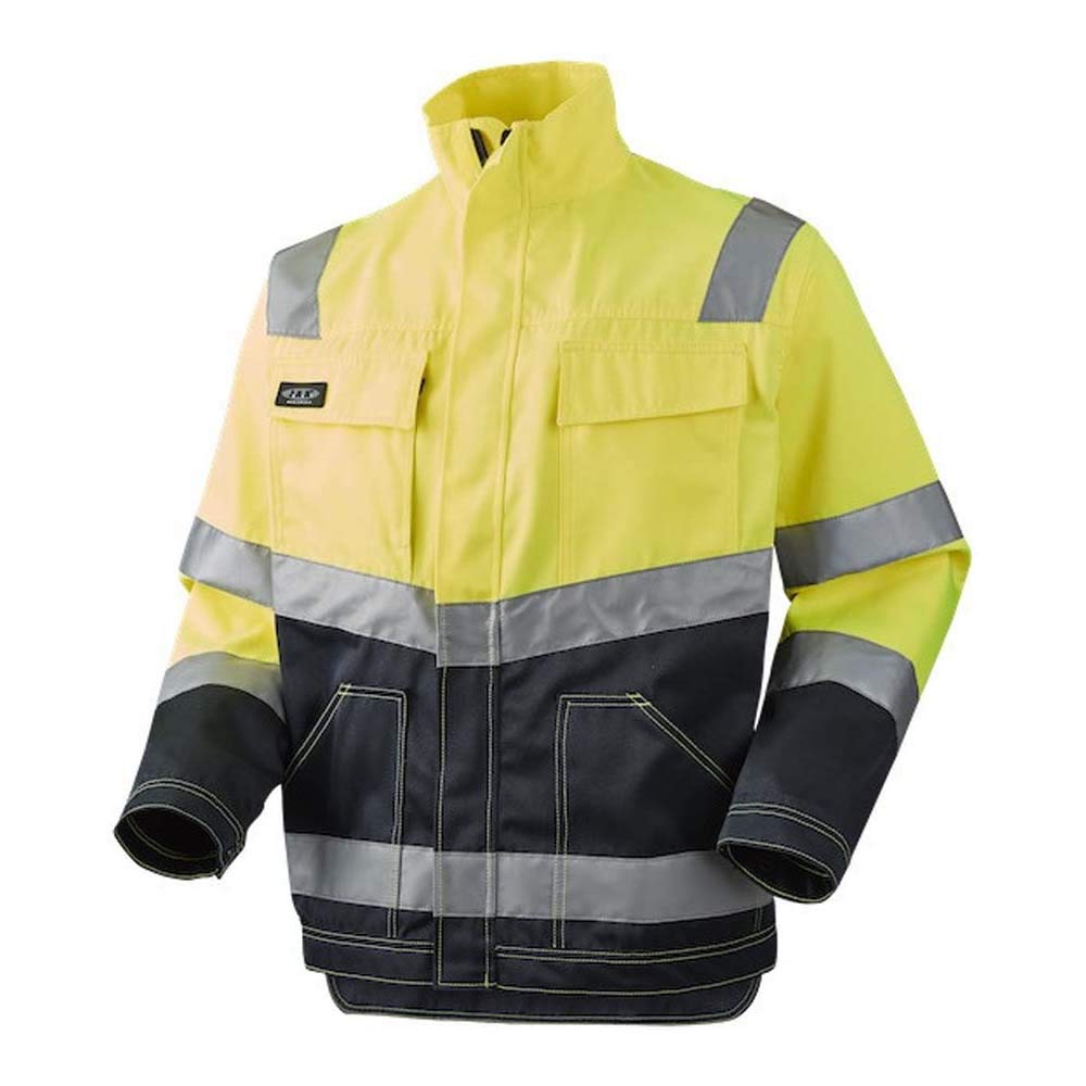 J.A.K. 111058504 Series 11105 70% Polyester/30% Cotton Blouson Jacket, EN 20471, Class 2, Yellow/Navy, XL Size
