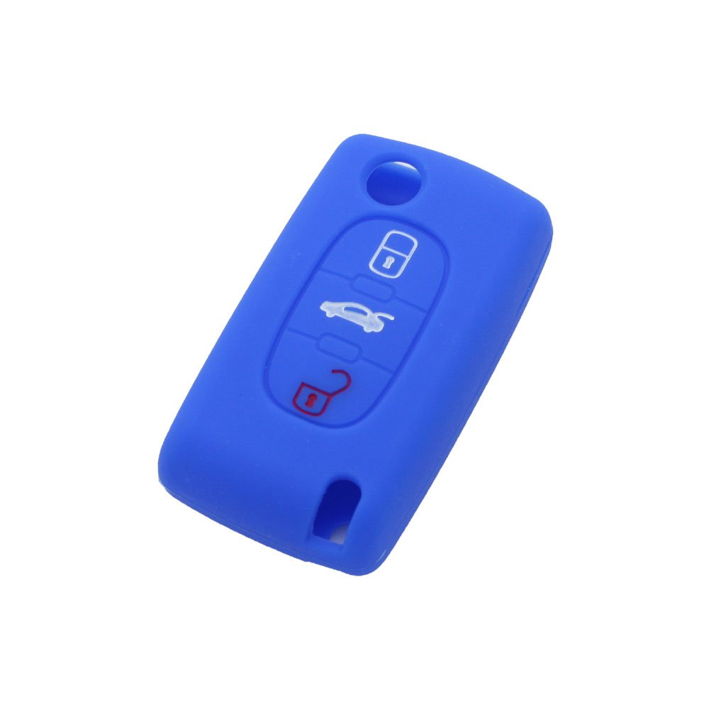 BROVACS Silicone Cover Protector Case Holder Skin Jacket Compatible with PEUGEOT CITROEN 3 Button Flip Remote Key Fob CV9301 Deep Blue