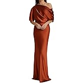 Zymhae One Shoulder Long Satin Mother of The Bride Dresses for Wedding Mother of Groom Dress Floor Length Burnt Orange Maxi Formal Prom Gown for Women 2025 US12
