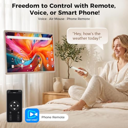 VLH 32" Smart Portable TV on Wheels,1080P Touchscreen Rolling TV Built-in 38,400 Battery, Android 15 OS, 8+128GB, Voice/Airmouse Remote Control, Television on Wheels with Camera