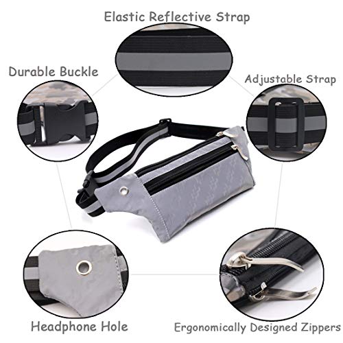 Jacone Reflective Fanny Pack Running Gear for Men Women- Reflective Lightweight Waist Bag Pack Belt Bag with Reflective Adjustable and Elastic Straps for Night Running, Biking, Walking (Wave Silver) - Thumbnail 3