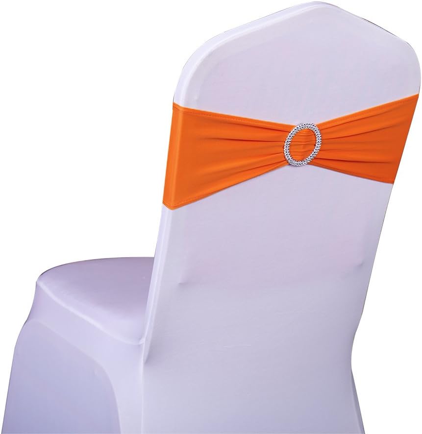 Slipcovers - SINSSOWL Pack 50PCS Elastic Slider Chair Sashes Spandex Chair Cover Band Bows Wedding Decoration-Orange