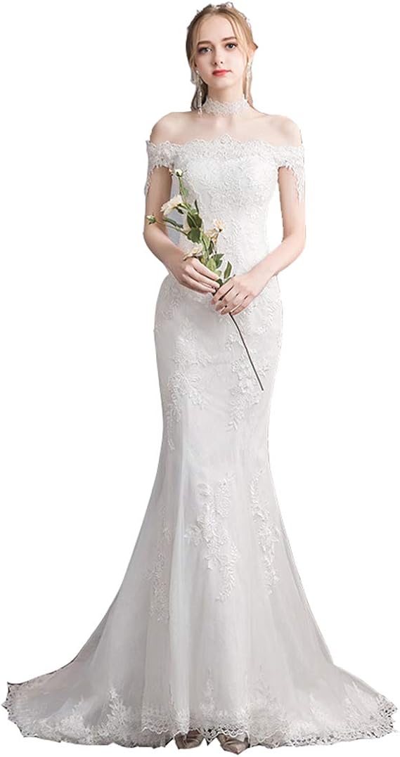 Amazon Jktown ウェディングドレス フィッシュテール 花嫁ドレス ロングトレーン ハイウェイ ワンピース ブライダル パーティー 披露宴 結婚式 花嫁 レディース レース エレガント 優雅 スレンダー ホワイト Xx1221 パーティードレス 通販