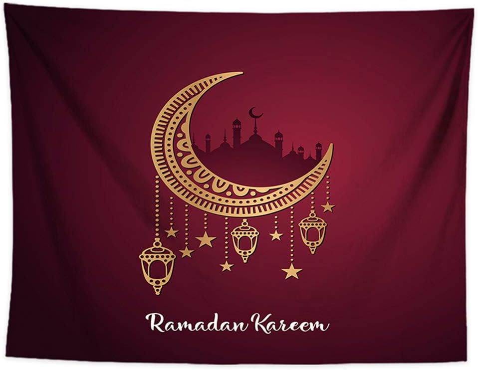 Amarzk 150*130cm Eid Mubarak Decor Printed Background Wall Tapestry Hanging Cloth Ramadan Kareem Islamic Muslim Party Wall Cover Ramadan Decoration