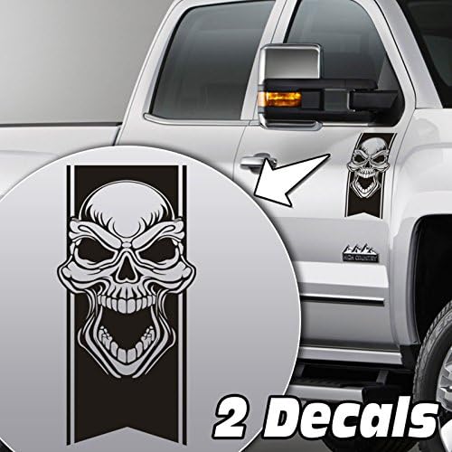 Jeepazoid Truck Door Decals - Tribal Skull Stripes Universal Fit - Charcoal Sticker - (Pair - Left and Right)