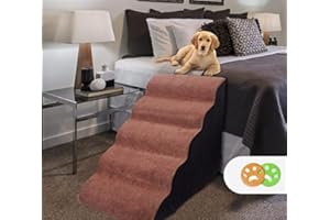 MALOROY Dog Stairs for Small Dogs, Dog Steps for High Beds, Pet Steps Stairs for Old Dogs to Get on Bed, Non Slip Pet Dog Ramp with High-Density Foam and Removeable Cover, Brown